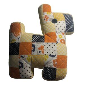 🛒 $9 - Patchwork Dog Homemade Quilted Yellow and Orange 12" Tall #4659